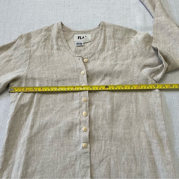 Flax S Womens Button Front Tan 100% Linen Lagenlook Neutral Petite Women’s Shirt - Picture 3 of 7
